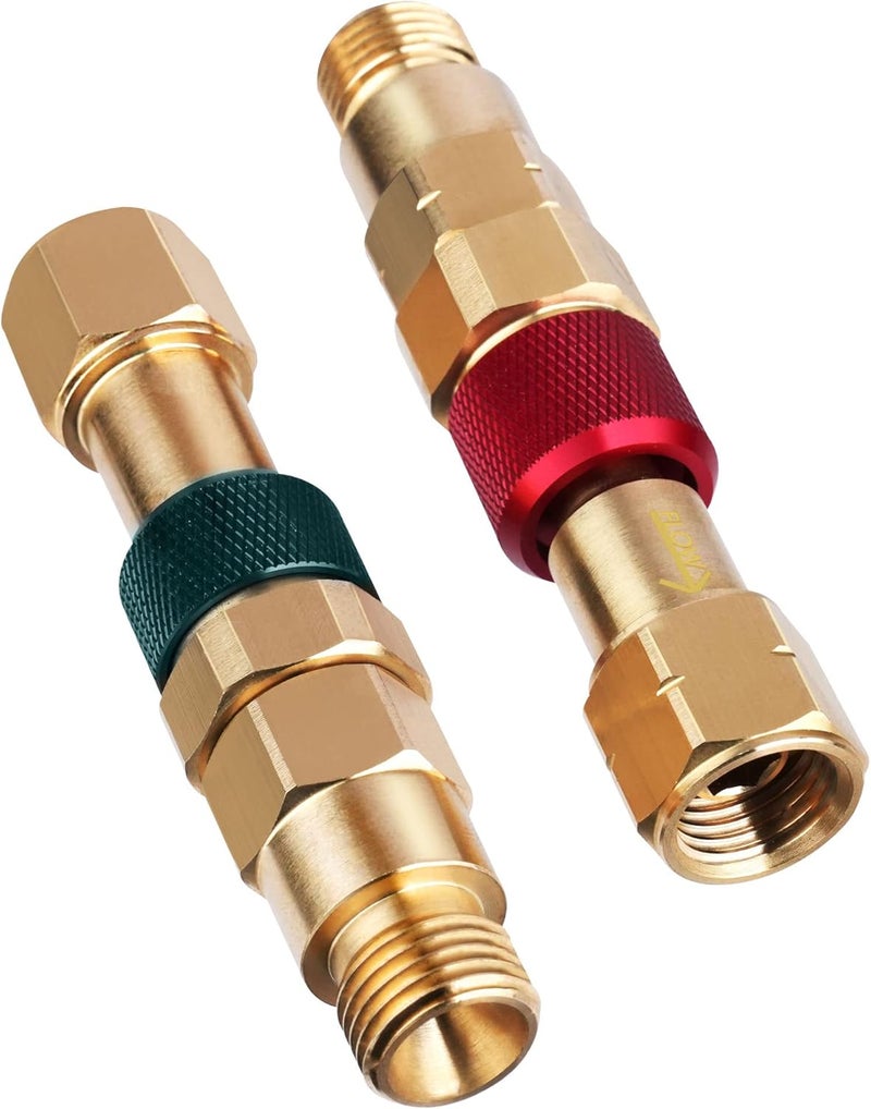 Miumoon Upgraded QDB10 Torch to Hose Quick Connect Set, With Check Valves. Brass construction color coded for safety (oxy/green, fuel/red). - Image 1